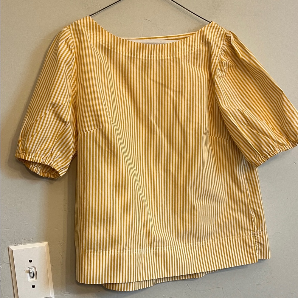 J Crew striped cotton medium short sleeved yellow gold and white cotton blouse